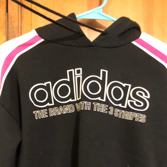 Adidas Cropped Hoodie Sweatshirt Stripes XS - Picture 4 of 8
